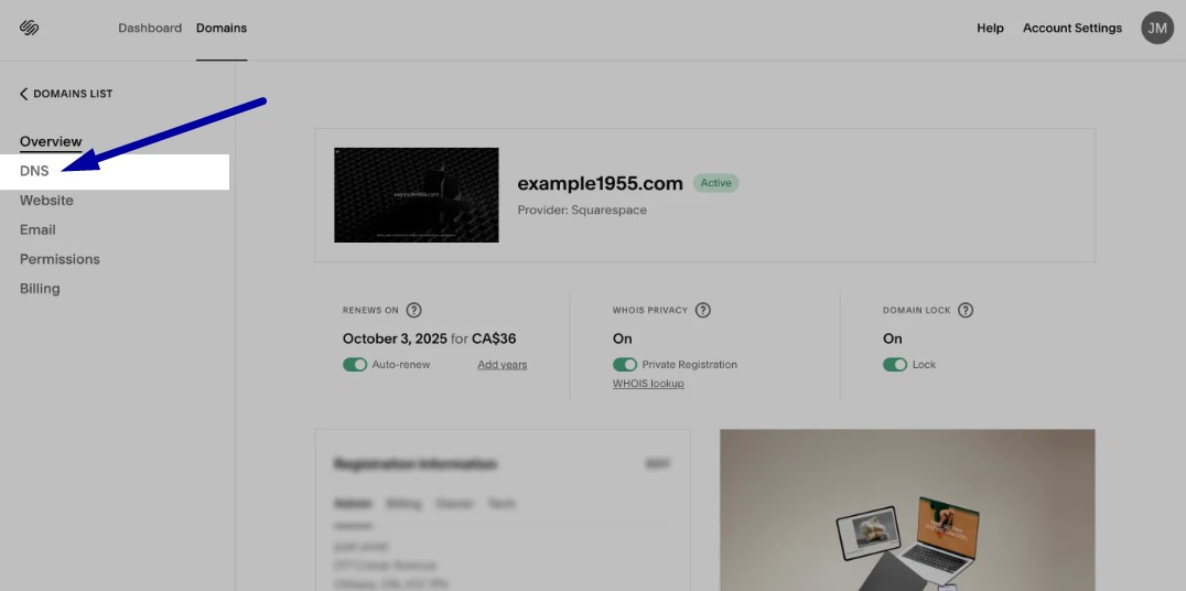 Click on the DNS option in the left sidebar